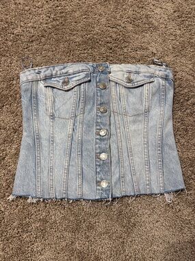 Zara Light Blue Denim Button-Front Mini Skirt